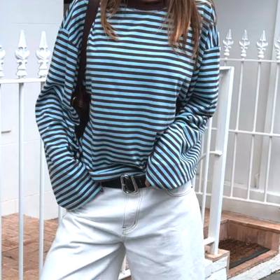 Brown striped loose long sleeve tee