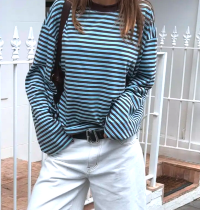 BROWN STRIPED LOOSE LONG SLEEVE TEE