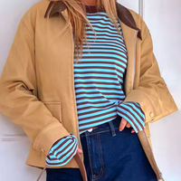 BROWN STRIPED LOOSE LONG SLEEVE TEE - Thumbnail 4