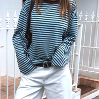 BROWN STRIPED LOOSE LONG SLEEVE TEE - Thumbnail 5