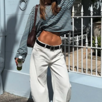 BROWN STRIPED LOOSE LONG SLEEVE TEE - Thumbnail 8