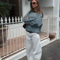 BROWN STRIPED LOOSE LONG SLEEVE TEE - Thumbnail 10