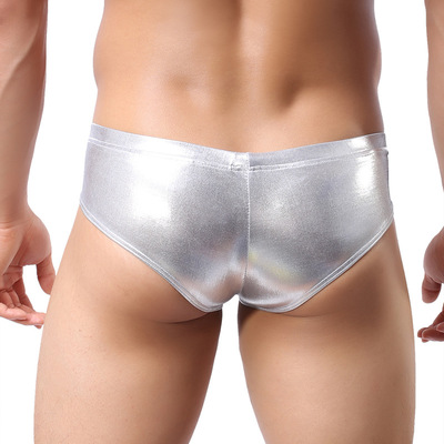 Men's sexy lingerie 2pk gay underwear shiny hot stamping faux leather iron ring deco pouch briefs underpants nk17