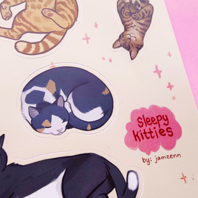 Sleepy kitties 8.2'' matte sticker sheet