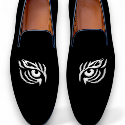 Crafted leather classic black velvet loafers men shoes eye of the tiger