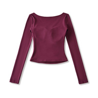 Sexy padded square neck ruffled long-sleeved base T-shirt - Thumbnail 1