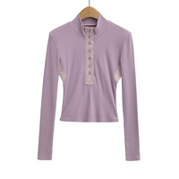 Retro-style inner layer base layer high-end washed stand collar long-sleeved T-shirt - Thumbnail 1