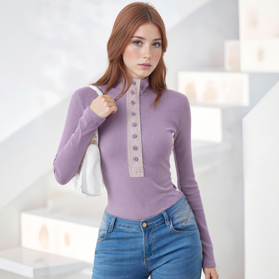 Retro-style inner layer base layer high-end washed stand collar long-sleeved t-shirt