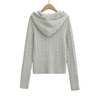 Retro cable knit heavy-duty double-layer hooded long-sleeved button cardigan sweater - Thumbnail 1