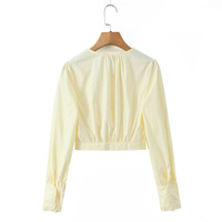 Crew neck single-breasted long-sleeved sexy cropped casual shirt - Thumbnail 2