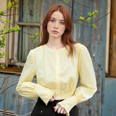 Crew neck single-breasted long-sleeved sexy cropped casual shirt