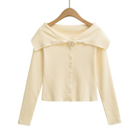 Floral single-breasted off-shoulder cardigan for women - Thumbnail 2