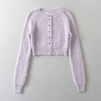 Warm and thick mohair fleece crew neck long-sleeved knitted cardigan - Thumbnail 1