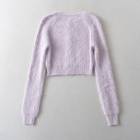 Warm and thick mohair fleece crew neck long-sleeved knitted cardigan - Thumbnail 2