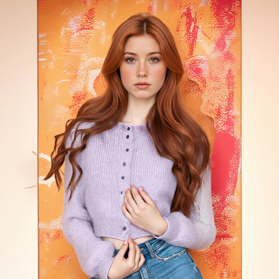 Warm and thick mohair fleece crew neck long-sleeved knitted cardigan