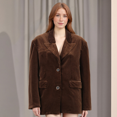 Retro brown corduroy suit jacket for loose going out