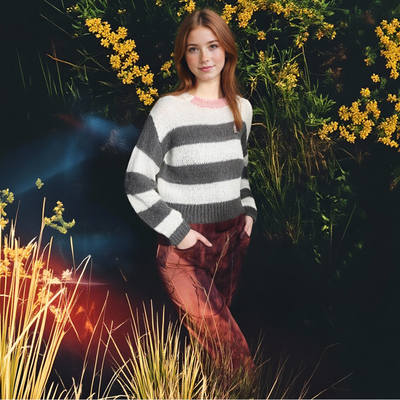 Casual crew neck loose long sleeve contrast striped mohair sweater - Thumbnail 5