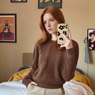 Retro Gentle Lazy Cable Round Neck Pullover Sweater