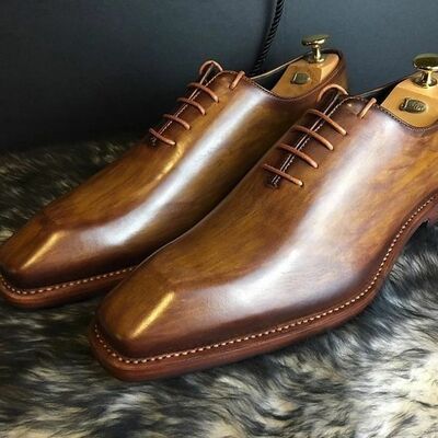 Luxury men's handmade brown christmas genuine leather shoes