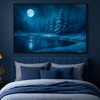 Moonlit Winter Forest by a Lake - Thumbnail 3