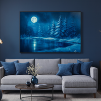 Moonlit Winter Forest by a Lake - Thumbnail 4