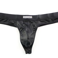5PK Men's Sexy lingerie gay underwear faux leather tagless pouch t-string thong underpants C41 - Thumbnail 1