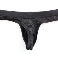 5PK Men's Sexy lingerie gay underwear faux leather tagless pouch t-string thong underpants C41 - Thumbnail 2
