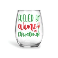 ​"Fueled by Wine and Christmas" Stemless Glass - Funny Holiday Drinking Gift DS - Thumbnail 2