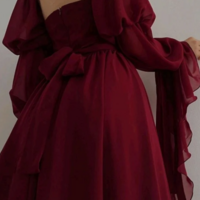 Romantic A Line Wine Red Long Sleeves Prom Dresses - Thumbnail 1