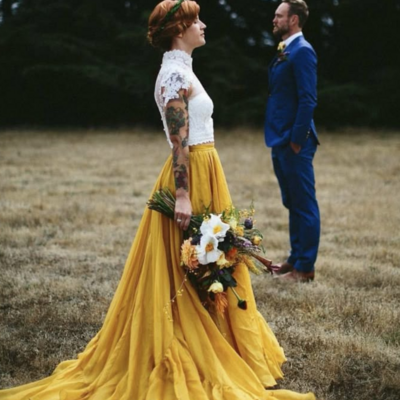 Two pieces lace beach boho wedding dresses