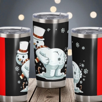 Funny snowman mooning christmas | making snowflakes | holiday 20oz tumbler ds