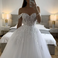 Beautiful Off The Shoulder Tulle White Wedding Dresses Bridal Gowns  - Thumbnail 1