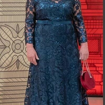 Plus size blue lace mother of bride/groom dress evening formal gowns 