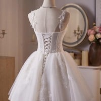 White Tulle Lace Short A-Line Prom Party Dress - Thumbnail 1