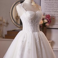 White Tulle Lace Short A-Line Prom Party Dress - Thumbnail 2