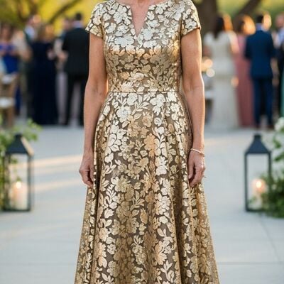 Gold a line lace appliques mother of bride/groom dress evening formal gowns 