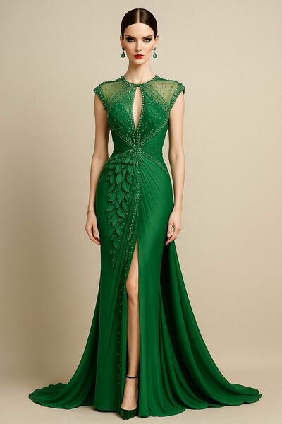 Green Mermaid Prom Dress Beading Crystals Evening Formal Dress Birthday Party Gown