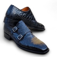 Crafted Leather Classic Handmade Men Black Crocodile/Alligator Texture Leather Dress Shoes - Thumbnail 1