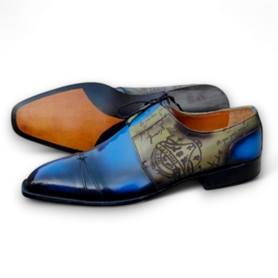 Crafted leather men custom made blue designer oxford lace up dress shoes  - Thumbnail 1