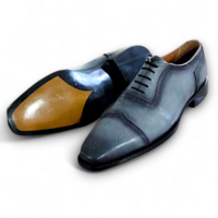Crafted Leather Gray Patina Leather Wingtip Oxford Dress Shoes  - Thumbnail 1