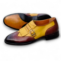 Crafted Leather Classic Fringes Monk Strap Wingtip Dress Shoes  - Thumbnail 1