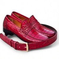 Crafted Leather Classic Red Crocodile/Alligator  Texture Leather Loafers Dress Shoes - Thumbnail 1