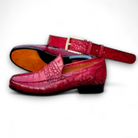 Crafted Leather Classic Red Crocodile/Alligator  Texture Leather Loafers Dress Shoes - Thumbnail 2