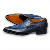 Crafted Leather Men’s Classic Black Leather Pointed Toe Wing Tip Oxford Lace up Dress Shoes - Thumbnail 1