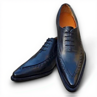 Crafted Leather Men’s Classic Black Leather Pointed Toe Wing Tip Oxford Lace up Dress Shoes - Thumbnail 2