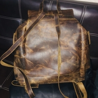 Crafted Leather Brown Shaded Leather Travel School Backpack Laptop Canvas Backpack - Thumbnail 1