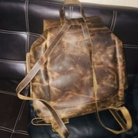 Crafted Leather Brown Shaded Leather Travel School Backpack Laptop Canvas Backpack - Thumbnail 4