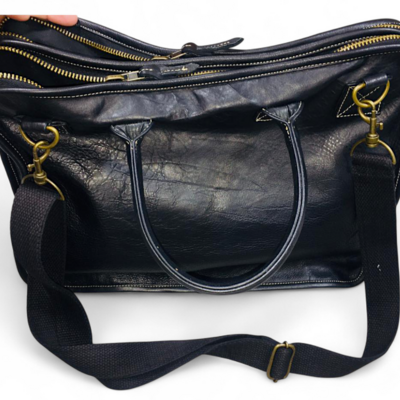 Crafted leather black leather dual zip laptop bag  - Thumbnail 2