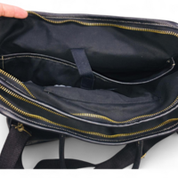 Crafted Leather Black Leather Dual Zip Laptop Bag  - Thumbnail 9