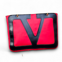 Crafted Leather Black / Red V Logo Shopping Bag - Thumbnail 2